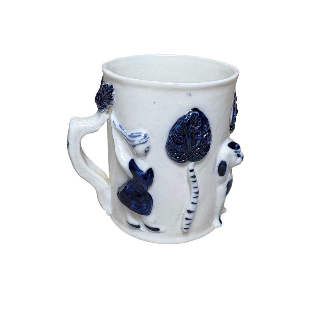Wilfred Gibson Art Pottery Blue White Relief Mug Children Girl Dog Garden Folk